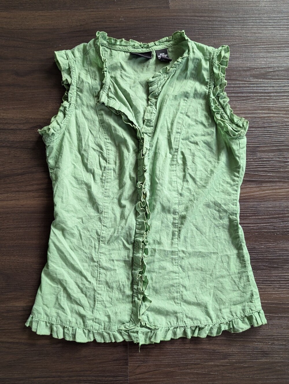 Old College Inn Sage Green Cotton Sleeveless Top Small Ruffle Boho Summer